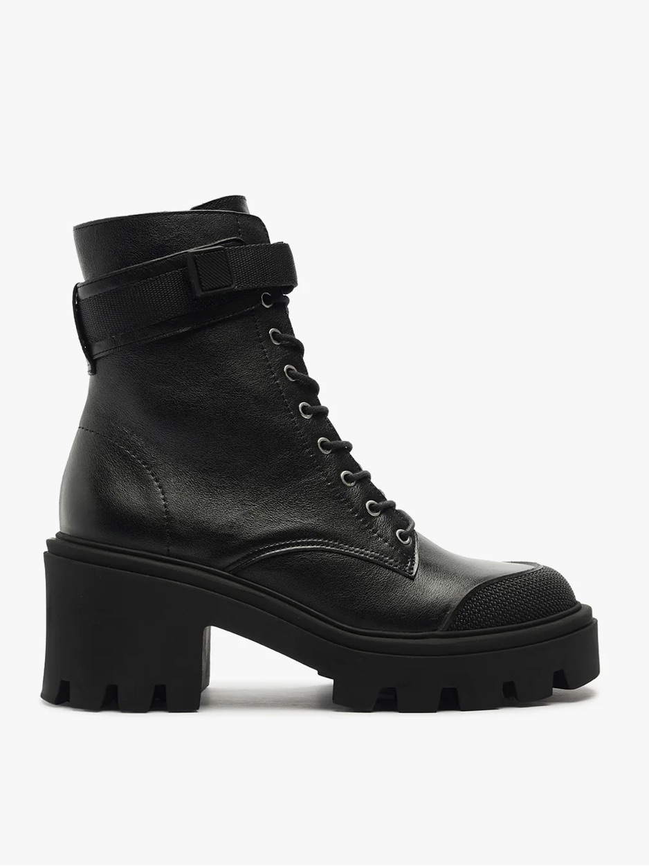 Schutz Sarah Bootie Black Leather Combat Boots Nwot Size 8.5